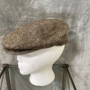 Vintage Flat Hat Cap 7 -71/8 Men's Tweed Brown Newsboy Cabbie USA